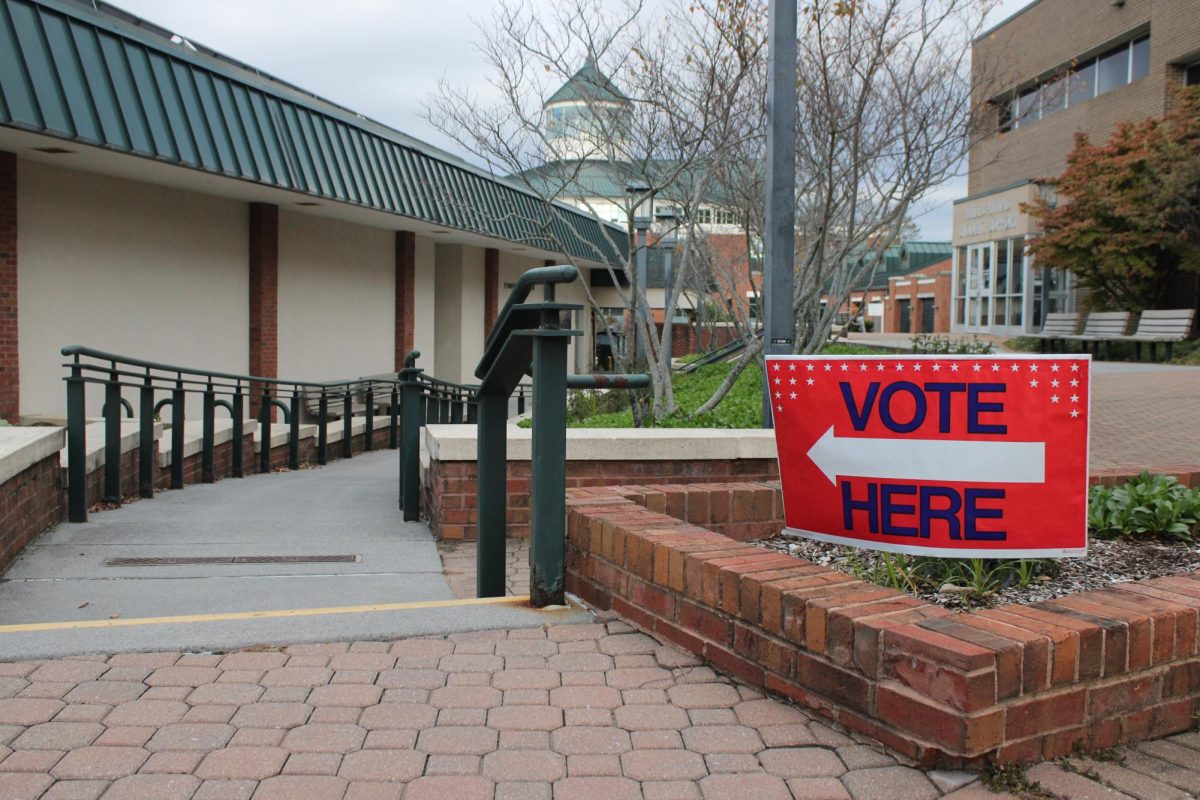  A sign directs voters to the polls in Plemmons Student Union on Oct. 17. Early voting is open until 3 p.m. on Nov. 2. 