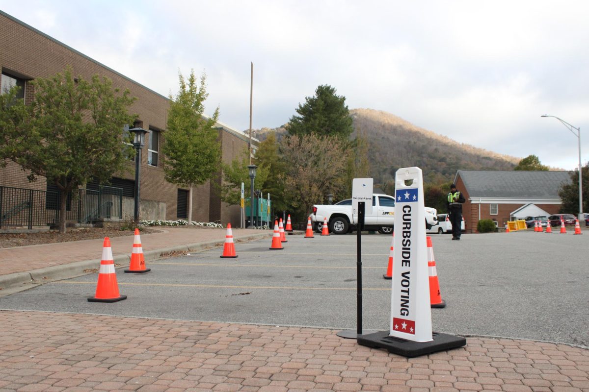 A curbside voting sign is displayed outside of Plemmons Student Union on Oct. 17. Curbside voting is available to voters with disabilities who request it. 