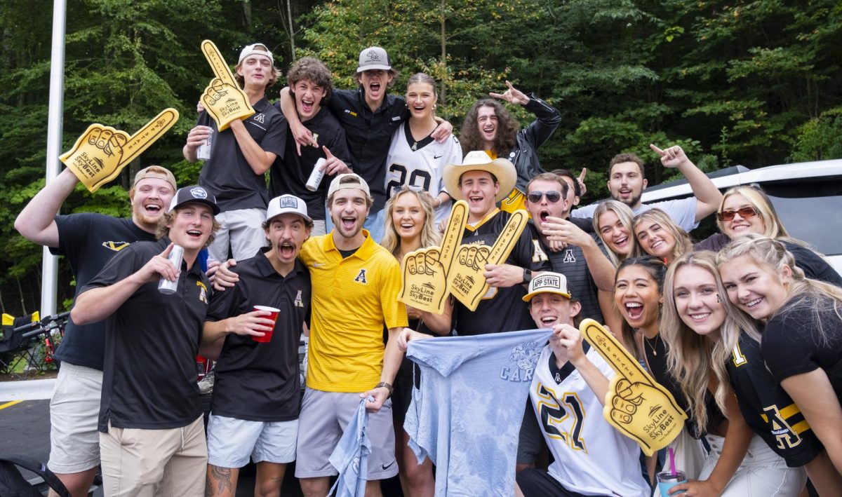 A group of App State students tailgate the App State vs. UNC-Chapel Hill game on Sept. 3, 2022. 