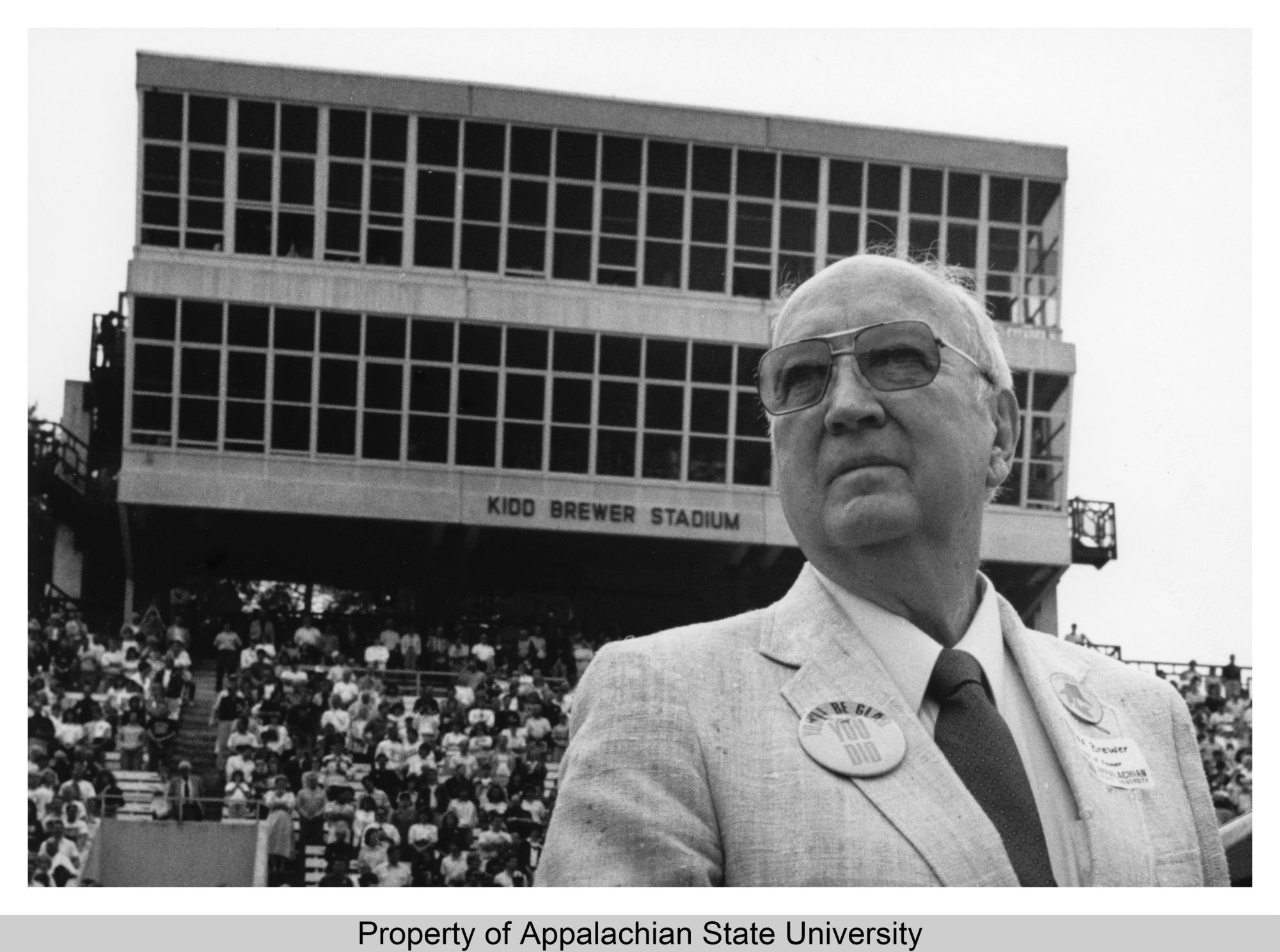 Kidd Brewer at the ceremony of Kidd Brewer Stadium. The original 1962 stadium was called Conrad Stadium, but was rebuilt in 1979 and renamed in 1988. 