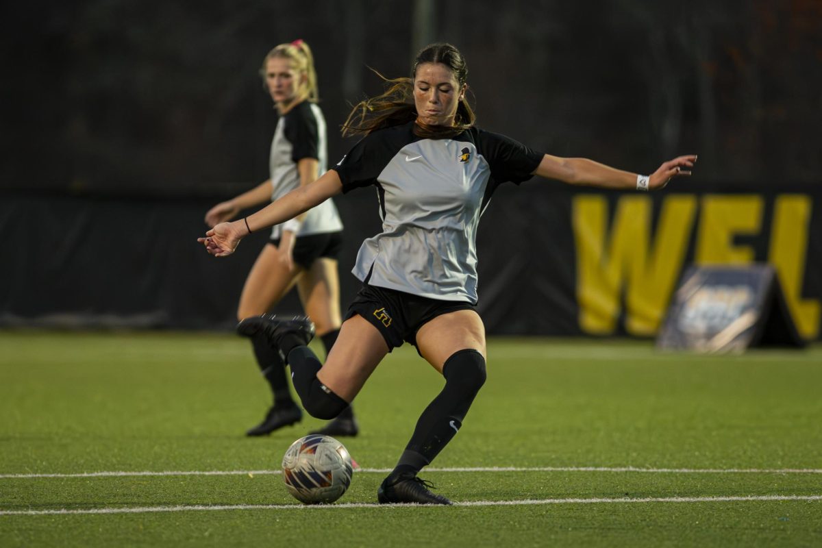 Midfielder Ellie Garrison practices her shot before kickoff at the App State vs. Old Dominion game on Oct. 31.