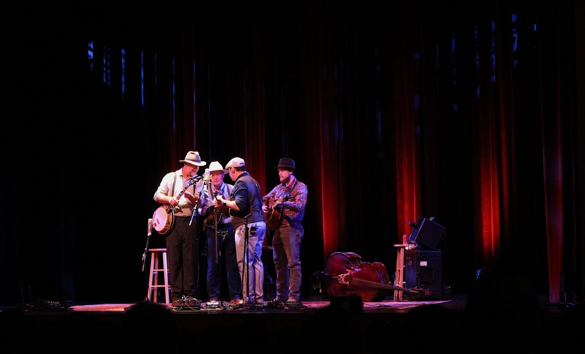 From left, Barry Abernathy, Darrell Webb, Jim VanCleve and Zeb Snydershare the authentic sound of Appalachia at the Appalachian Theatre of the High Country on Nov. 14.