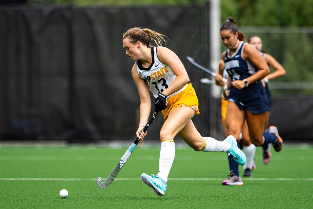 Forward Charlotte Bosma runs the ball during the App State vs. Georgetown game on Sept. 1. Bosma has fourth goals and three assists so far this season.