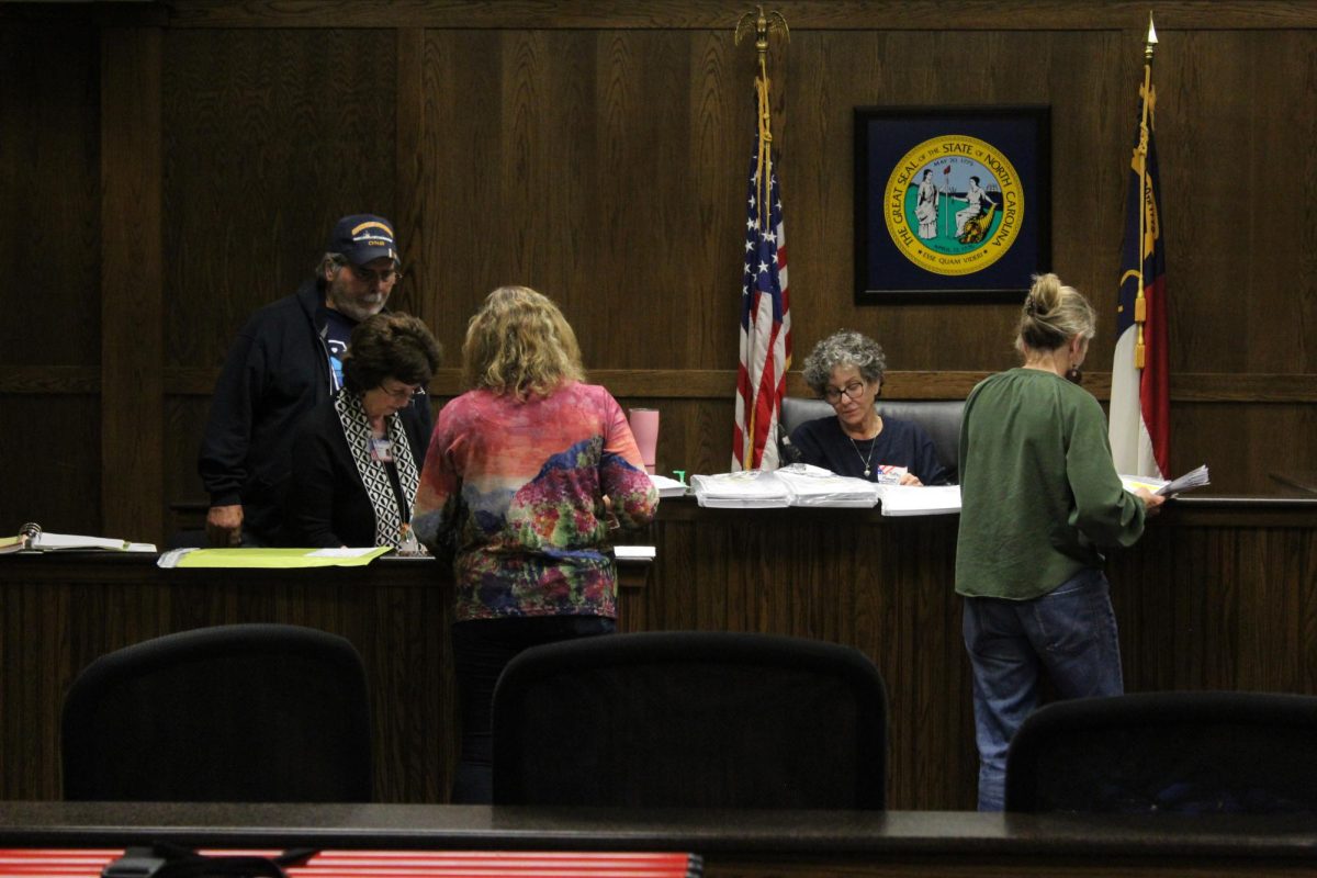 Chief Judge Jenny Niles verifies and signs off on incoming ballots at the Watauga County Courthouse on Nov. 5. 