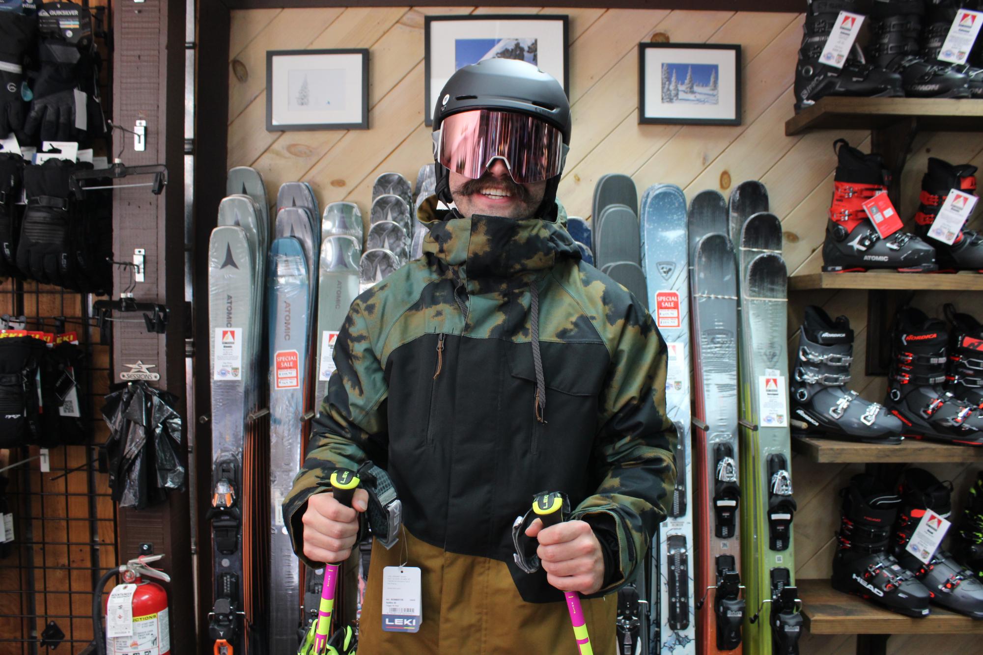 Mike Novacek models a camo LEKI jacket sold at 1st Tracks Ski & Snowboard Shop on Nov. 9. 