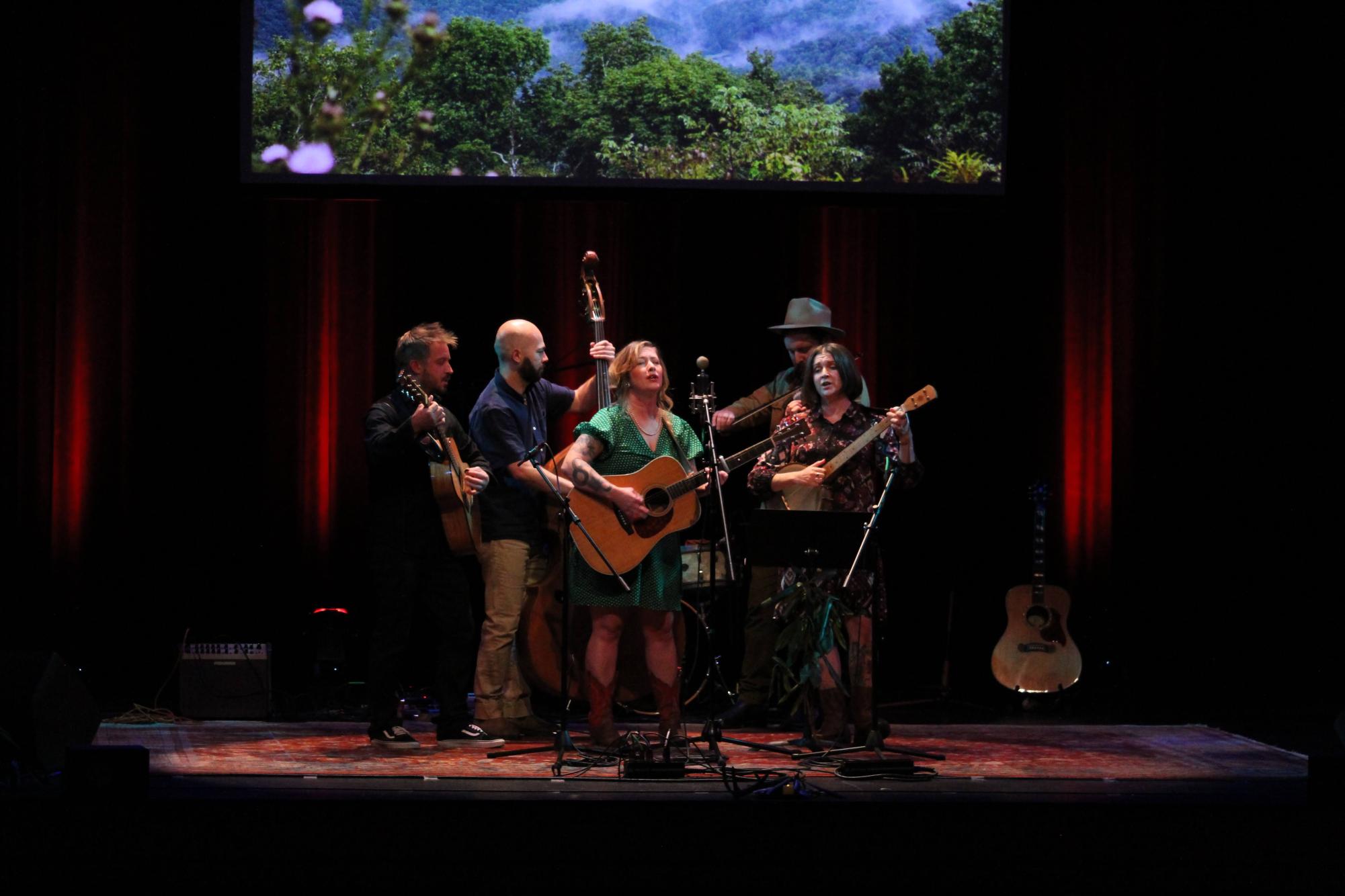 From left, Erin Williams Banks and Lauren Hayworth perform at the Appalachian Theatre of the High Country’s Wake of the Flood event on Nov. 15.