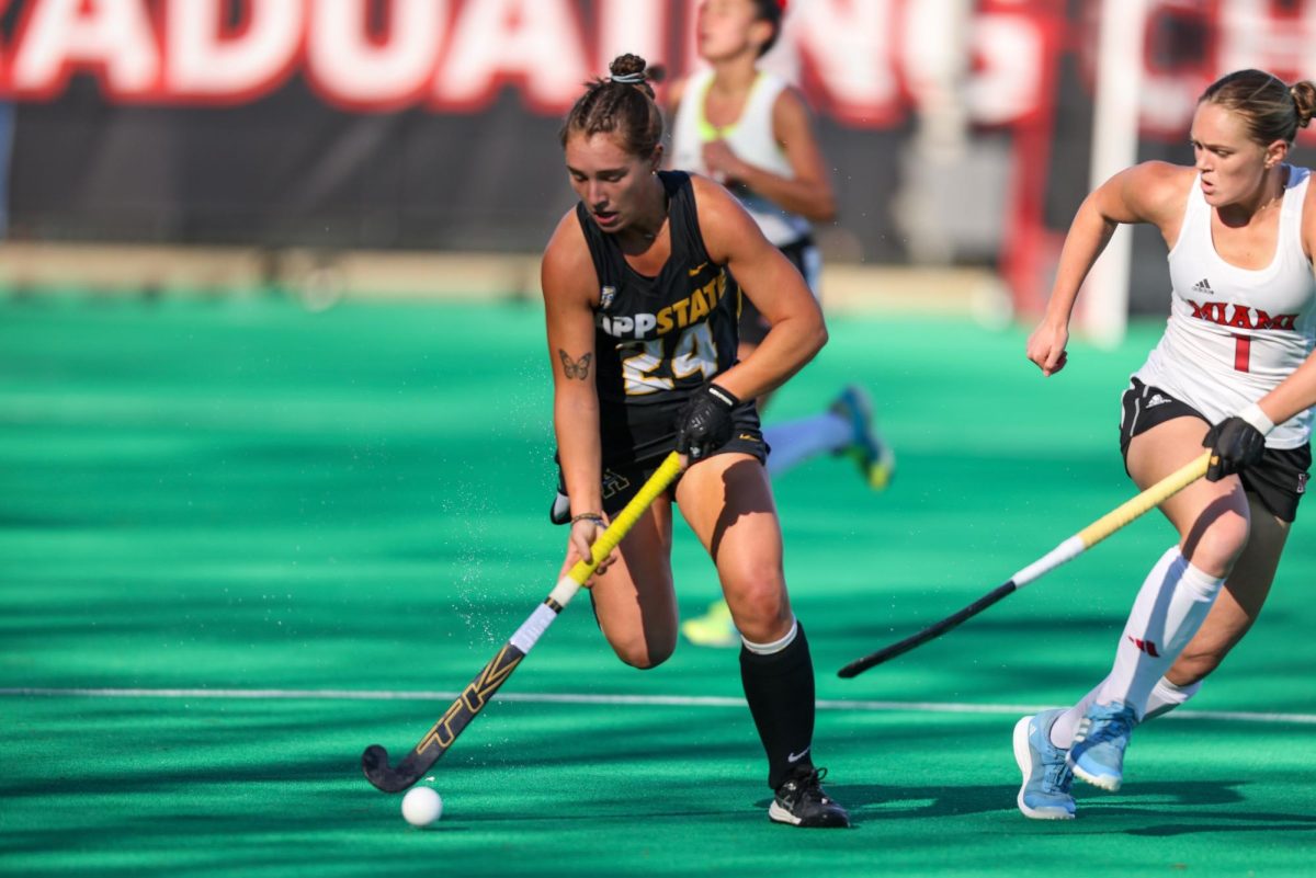 Midfielder Sophia Baxter runs the ball down the field during the App State vs. Miami (OH) game on Nov. 7.