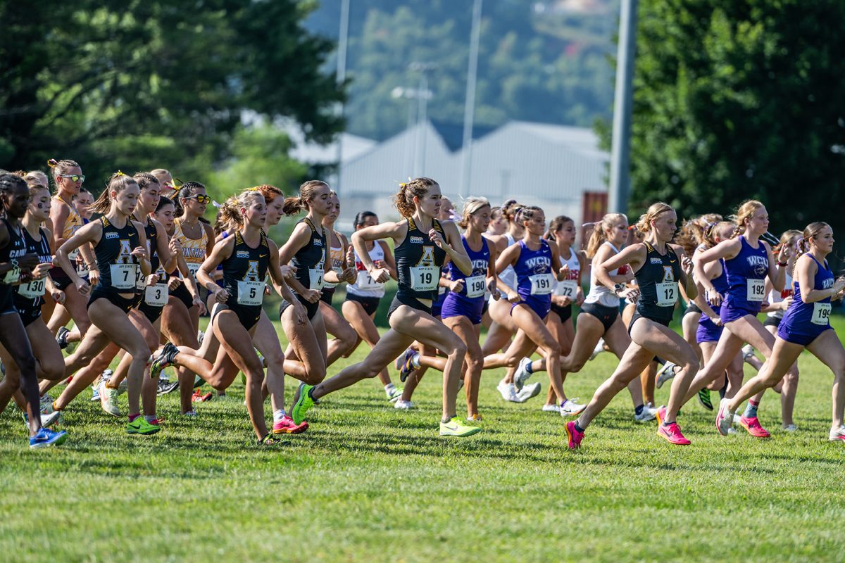 The App State women's cross country team starts its meet at the Greenway Trail on Aug. 30. 