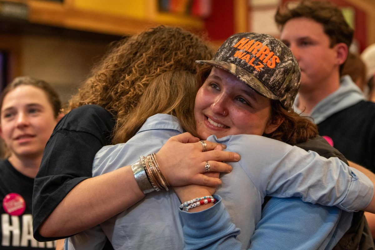 College Democrats of App State give hugs as the Democratic watch party comes to an end on Nov. 5.