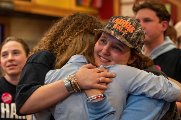 College Democrats of App State give hugs as the Democratic watch party comes to an end on Nov. 5.