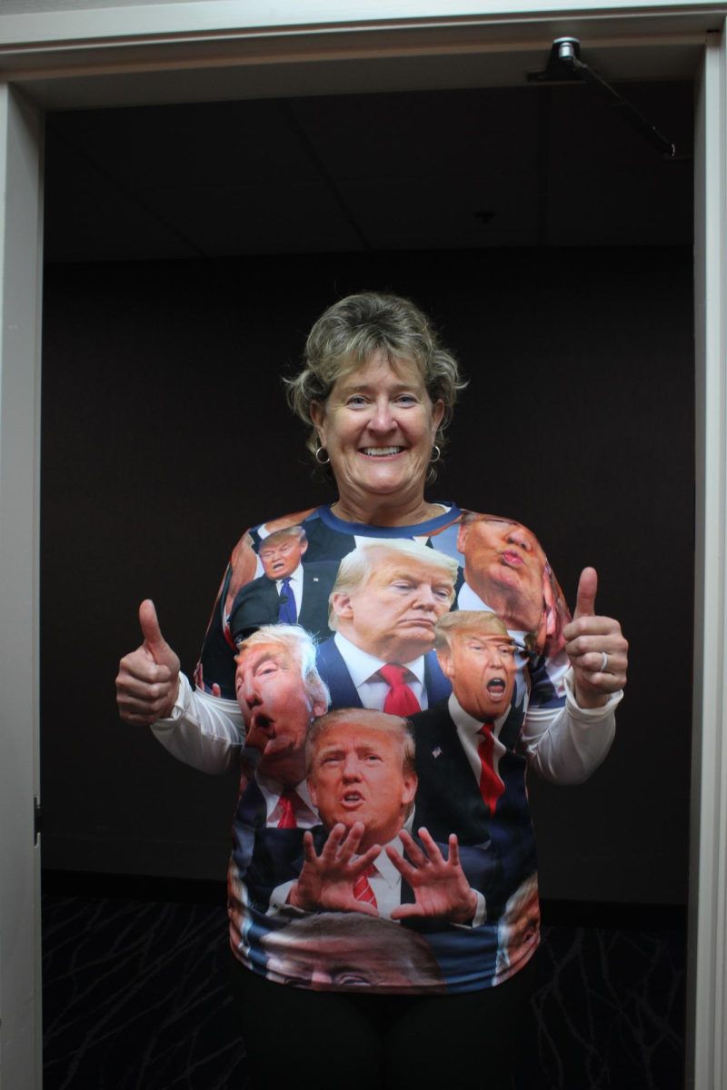 Melanie Hollar, sporting a Trump-themed shirt, attended the GOP watch party on Nov. 5. 