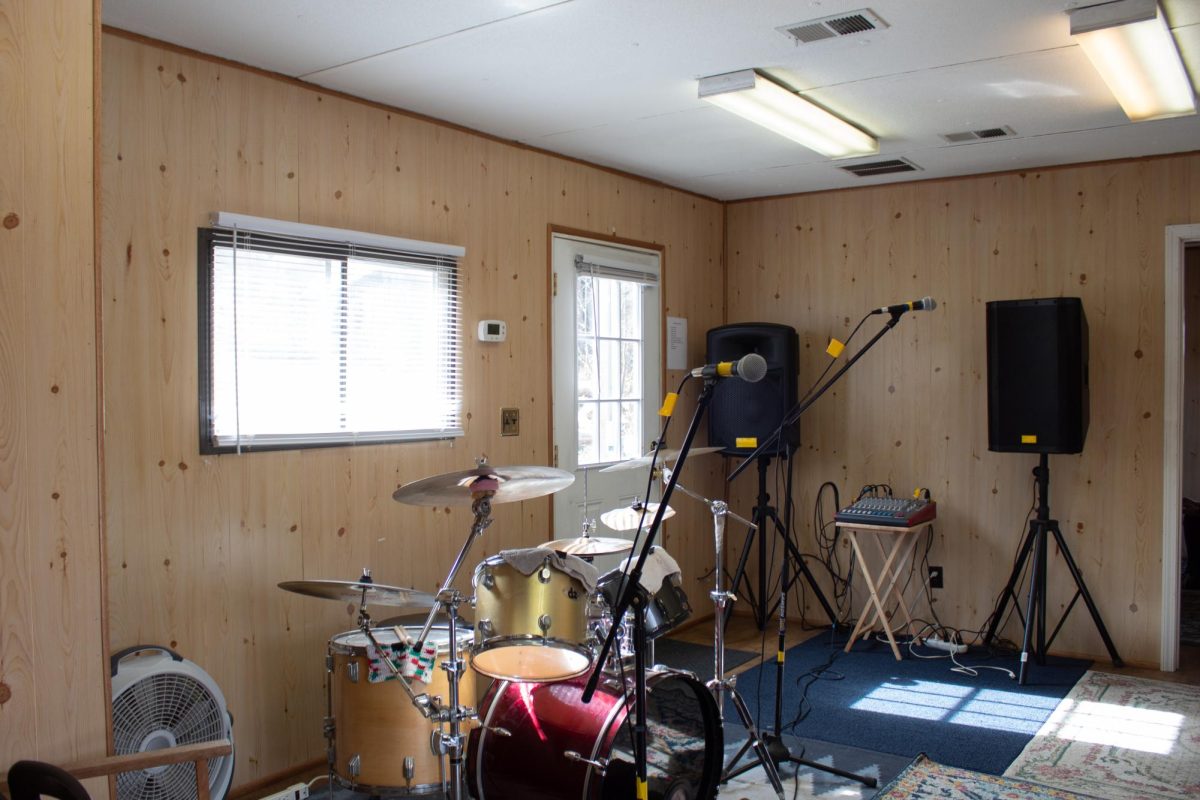 The rehearsal space at POSSIBLE filled with music equipment on Nov. 8.