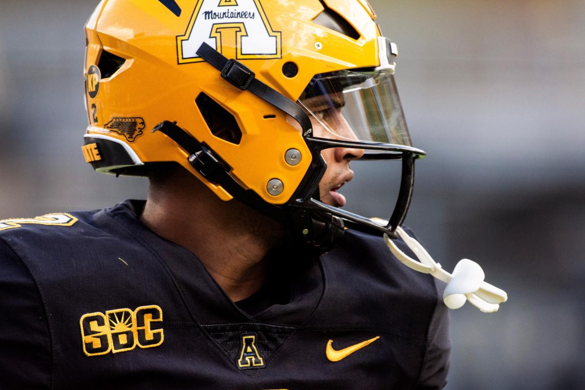 Senior wide receiver Kaedin Robinson prepares to take the field during the App State vs. Southern Miss game on Oct. 28, 2023.