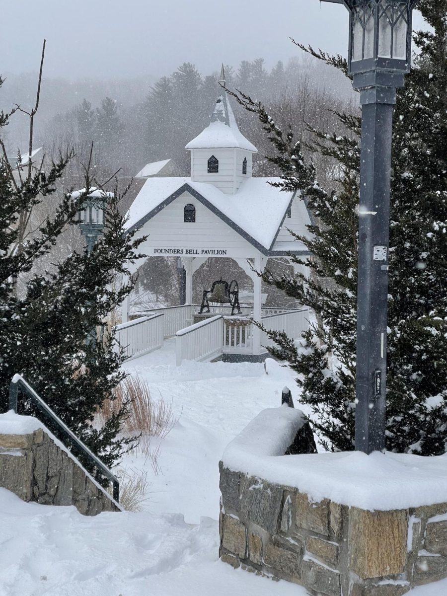 A fresh blanket of snow sits on the Founders Bell Pavilion in Durham Park on Jan. 11.