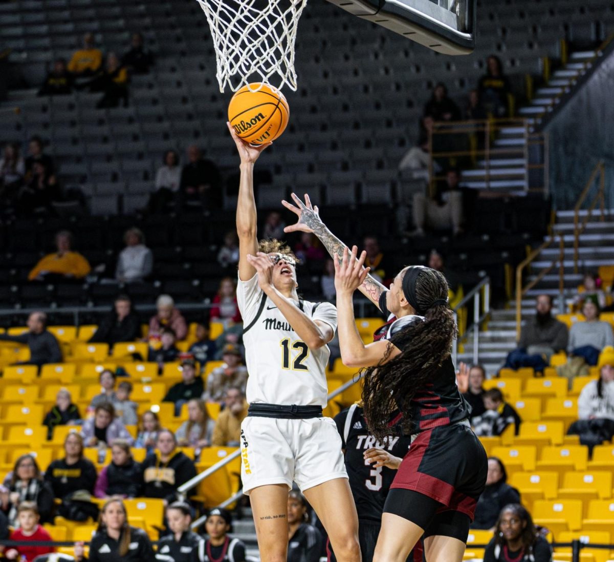 Senior guard Zada Porter jumps for a lay-up against Troy on Jan. 9. Porter finished the night with 12 points.