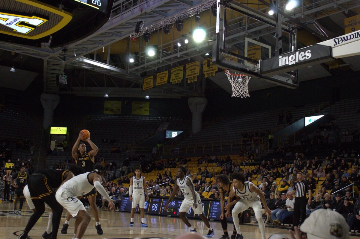 Redshirt freshman center Luke Wilson shoots a free throw during the App State vs. Georgia Southern game on Feb. 20.