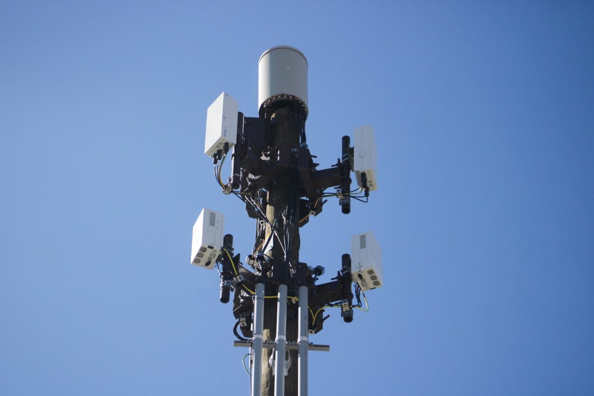 The top point of a Verizon cell tower located on Rivers Street on Jan. 28. This tower is one of 13 located on App State’s campus.