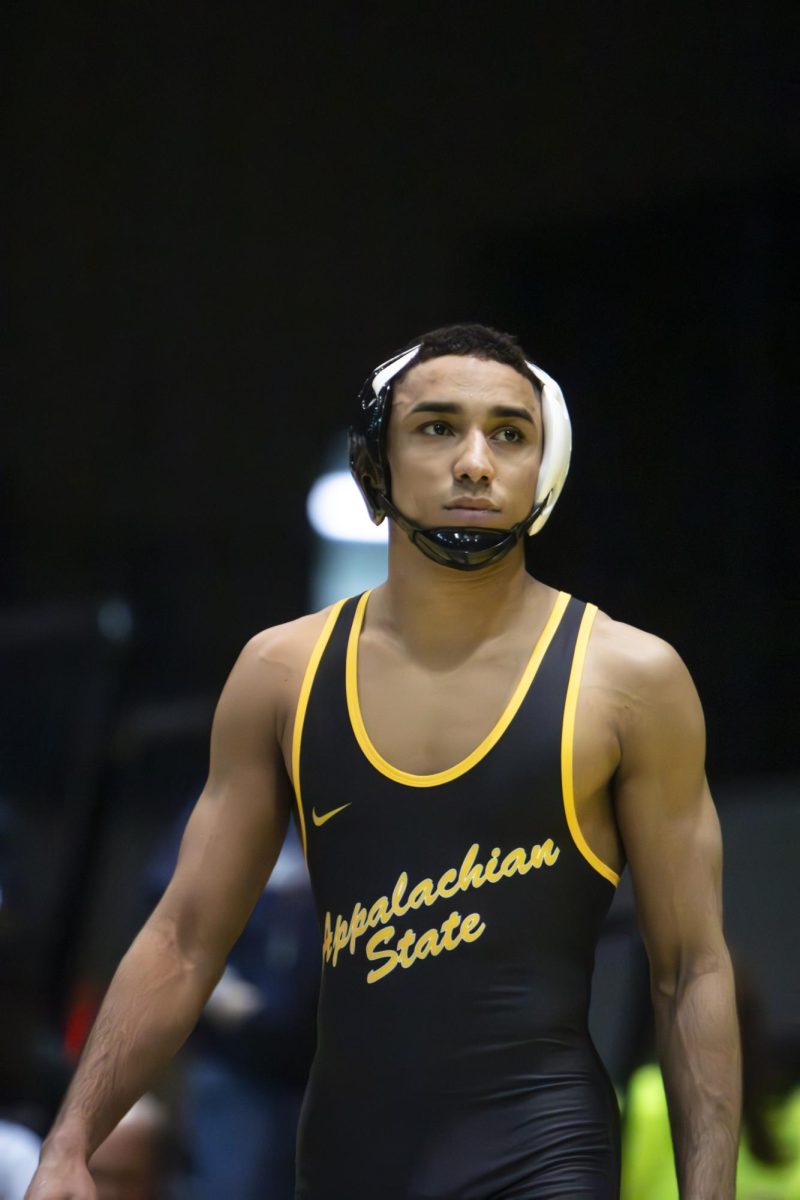 Senior 133-pound Chad Bellis competes during the App State vs. Virginia Tech match day on Jan. 19.