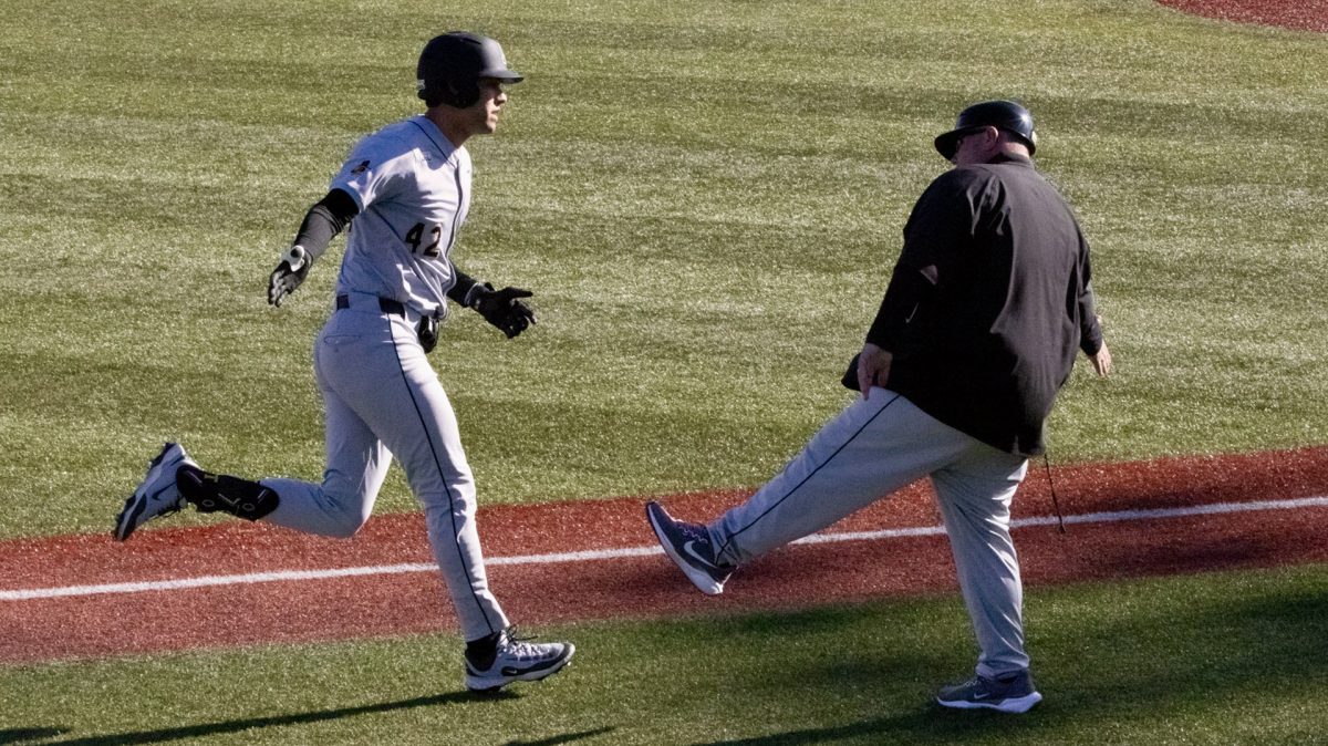 Senior first baseman Juan Correa on the field at Thomas Stadium in Johnson City, Tennessee, home of ETSU, on Feb. 25.