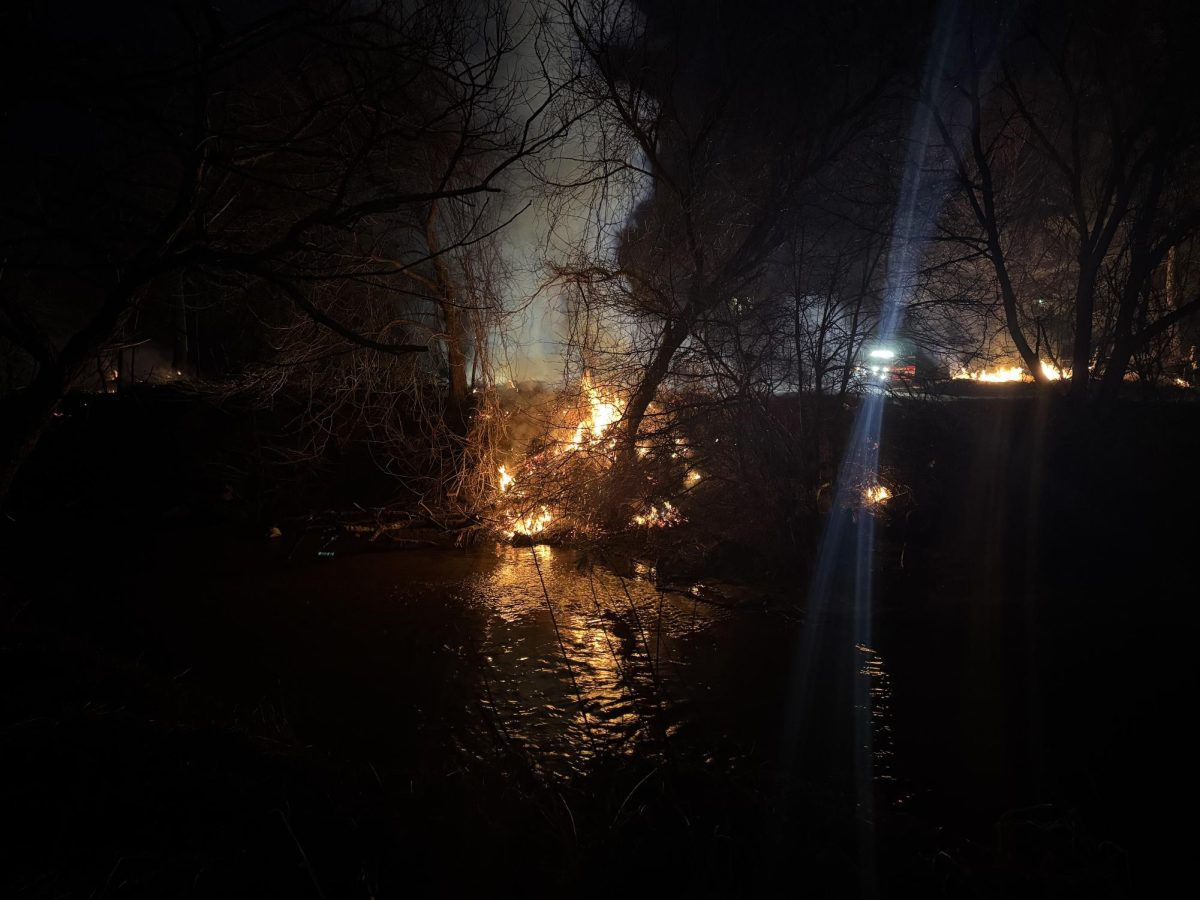 Debris catches on fire by the Greenway Trail during a controlled burn by the Boone Fire Department on March 3.