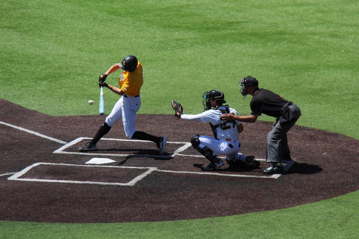 Freshman infielder Tyler Lichtenberger faces a pitch from USM pitcher at Beaver Stadium on April 27. Lichtenberger batted a .378 through the series and scored a home run.
