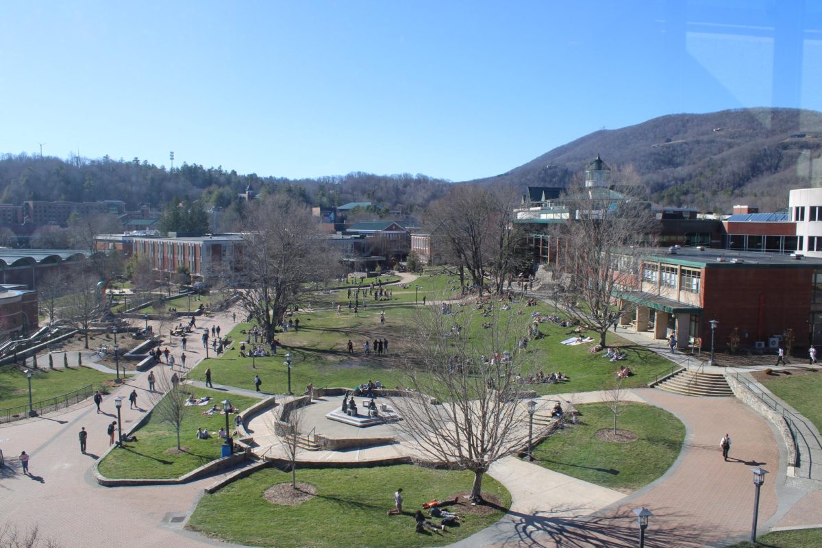 Students and faculty walk across Sanford Mall during a sunny day on March 18. 
