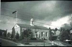 The Boone Post Office on a stormy day, seen from King Street in August 1956. Palmer Blair, courtesy of Digital Watauga.