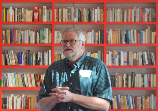 Dalton George hosts public forum at Huzzah Books with town council member Eric Plaag