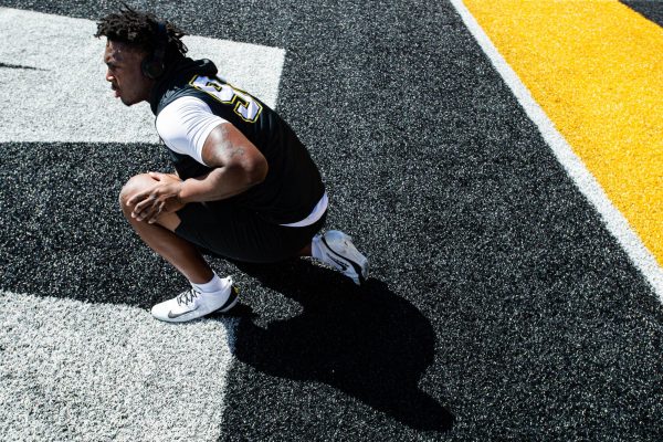Freshman defensive lineman Caleb Pitts warming up for the game against Oregon State at Kidd Brewer Stadium on Oct 4.

