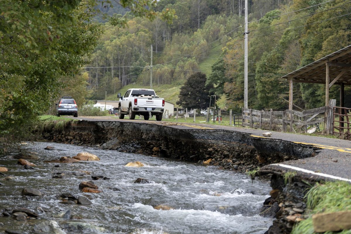 Chunks of Ball Branch Road are missing due to the effects of Hurricane Helene on Sept. 30 2024. 