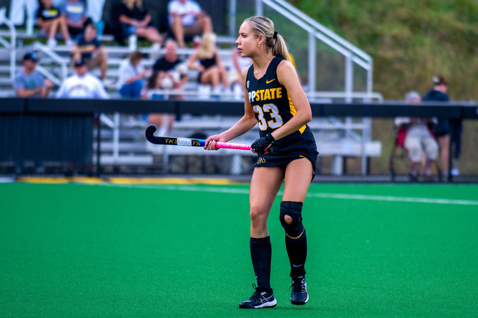  Senior midfielder Lise Boekaar gets ready for the next play in a game against Ohio University at Dr. Jan C. Watson Field on Sept. 19.
