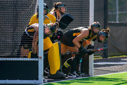 App State defenders get ready to protect their goal during a penalty corner against Ohio at Dr. Jan C. Watson Field on Sept. 19.
