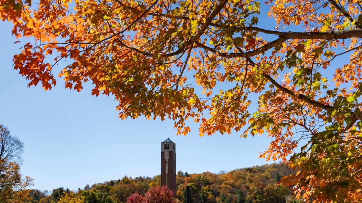 App State Campus bell tower surrounded by fall leaves on Oct. 20
