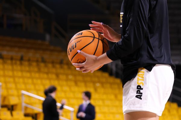 A basketball being held by an App State player at the Holmes Convocation Center on Nov 12.