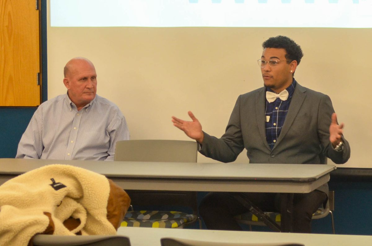 United States House candidates Kyah Creekmore and Chuck Hubbard at a town hall hosted by the App State College Democrats on Feb. 5.