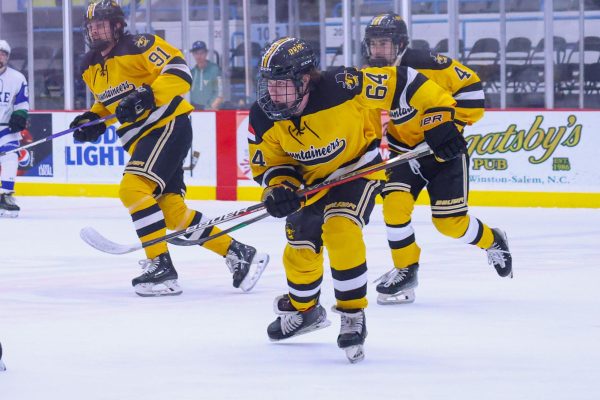 Sophomore forward Odin Nelson lunges for the puck against Duke at the Winston-Salem Fairgrounds Arena on Jan. 17.

