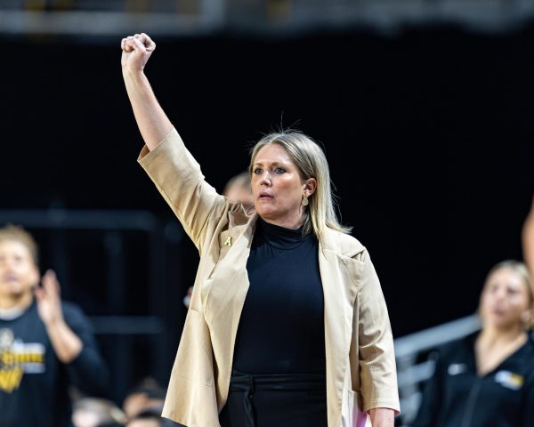  Head coach Alaura Sharp celebrates during a game against the University of Louisiana at Lafayette at Holmes Convocation Center on Jan. 30, 2025. 
