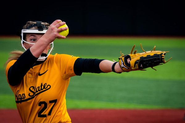 Freshman pitcher Camryn Fisher winds up to throw a pitch at Sywassink/Lloyd Family Stadium on March 20.