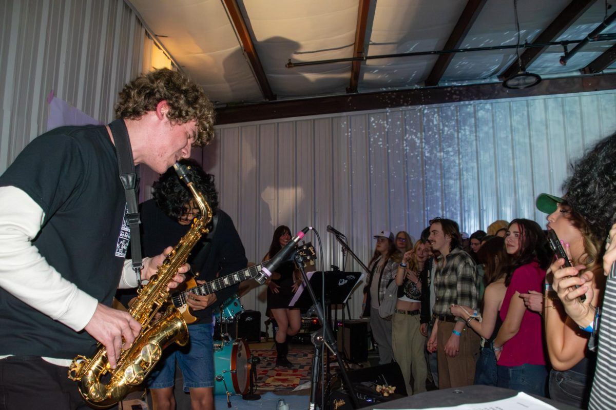 Brett from Window Seat plays the saxophone, which makes the crowd go wild at Shred Boone on Feb 20. Window Seat is a local band that performs at many events within the App State and Boone community.