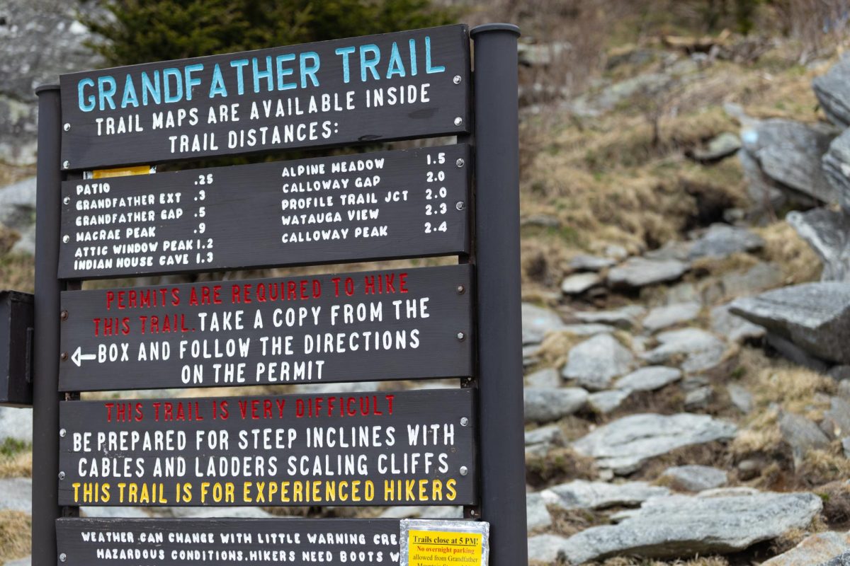 The Grandfather Trail sign welcomes hikers April 1. The sign warns of a difficult and steep trail.
