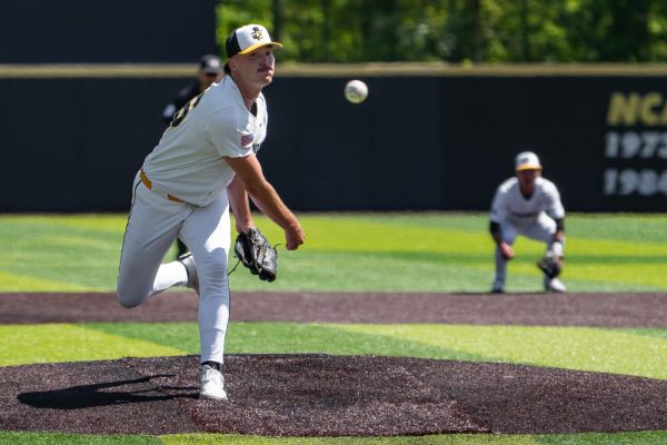 Redshirt senior right-handed pitcher Jordan Fisher pitches his last home game at Beaver Field on May 10. 